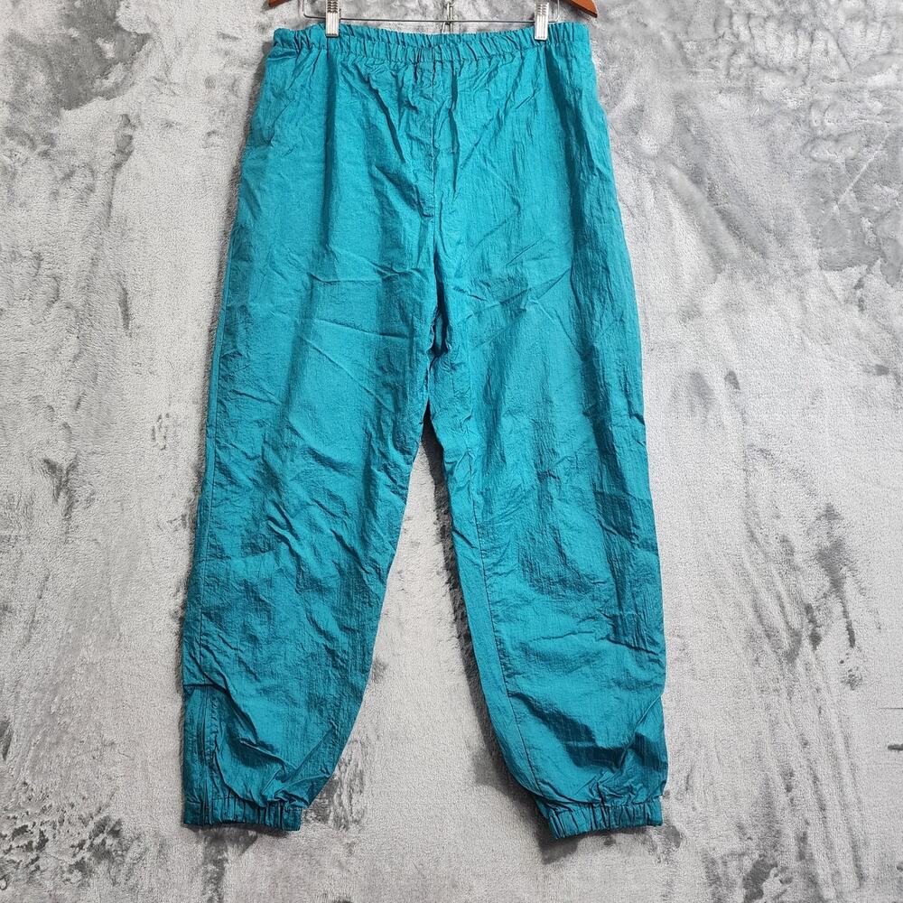 Vintage 90s Willow Bay Pants Womens M Teal Blue Nylon Lined Zip Hem Trackpants